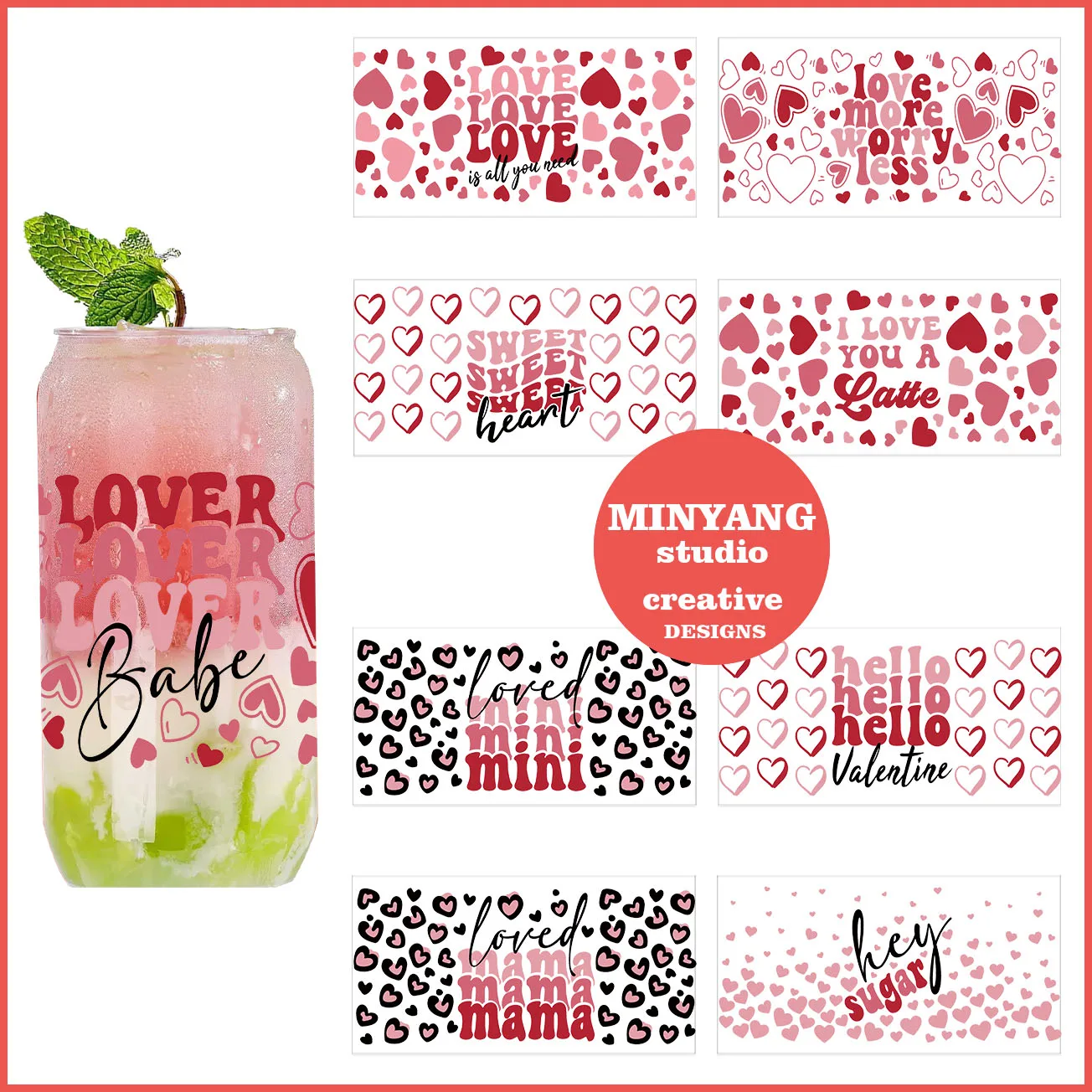 Love Cupid easy peel waterproof DIY Decals 3D transfers uvdtf crystal stickers 16oz uv dtf cup wraps for Libbey Glasses