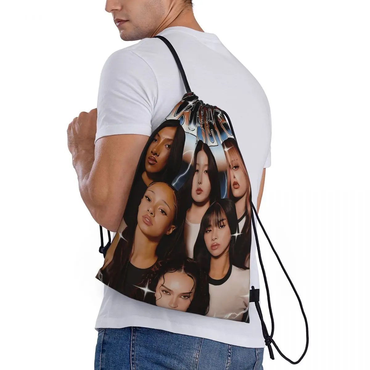 

Katseye Global Girl Group Backpacks Portable Drawstring Bags Sports Bag Book Bags for Man Woman School