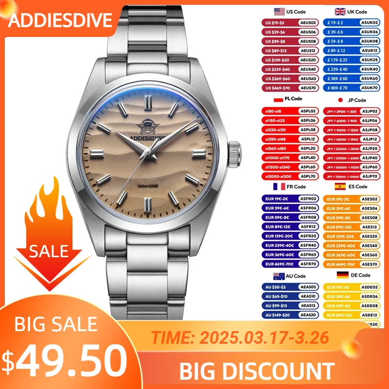 Addiesdive Hot Sale Ad2030 Quartz Horloge Eenvoudige 10bar Stalen Dive Polshorloge Bubble Spiegel Pot Cover Glas Sport 36Mm Heren Horloges