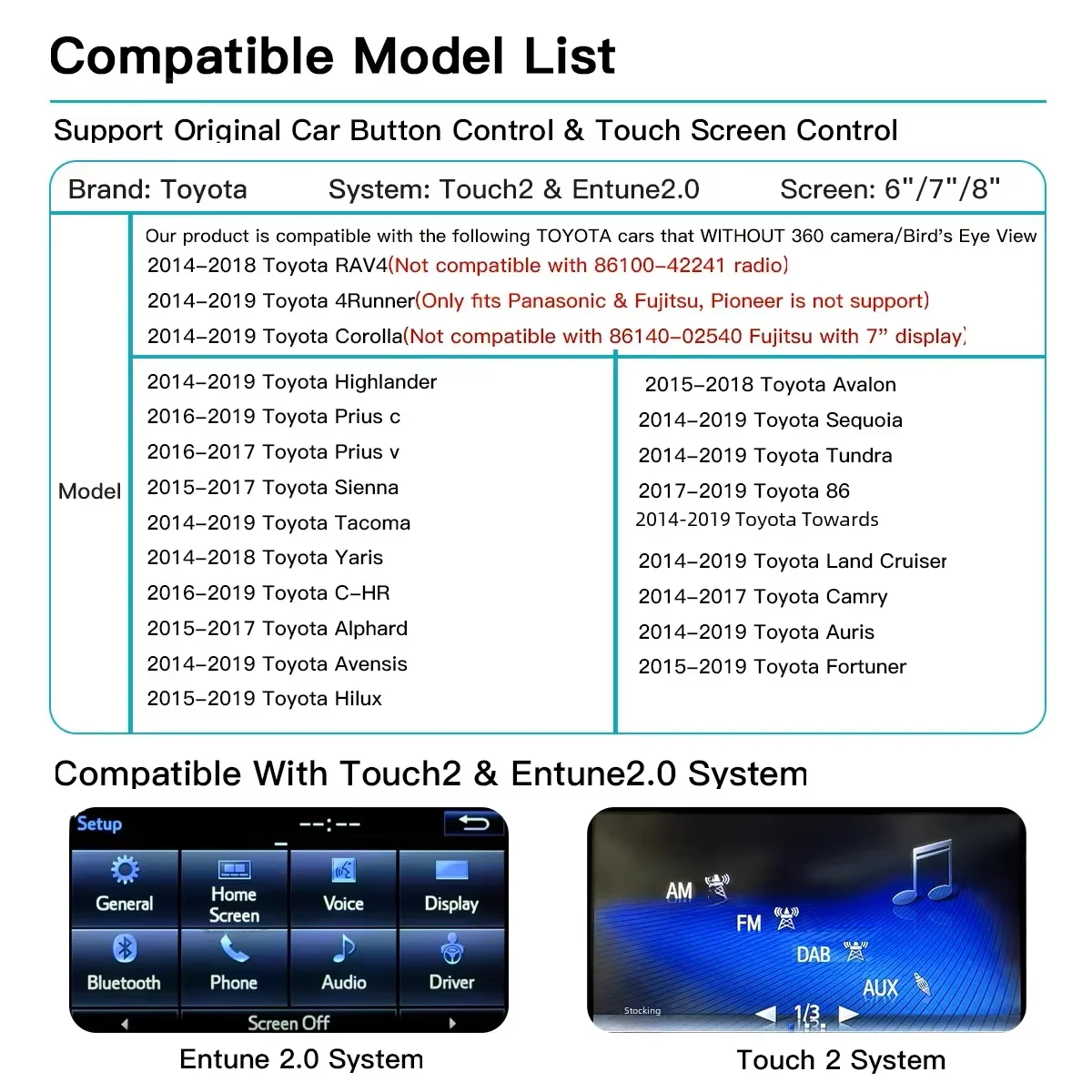 AUTOABC Wireless  Carplay Android Auto For Toyota  RAV4 Corolla Tacoma Camry CHR Tundra Highlander 4Runner multimedi decode