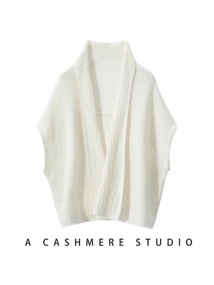 Women's Pure Color Cashmere Knitted Shoulder Wrap Scarf Loose Coat Cardigan Autumn Winter New Style Versatile Warmth Accessory
