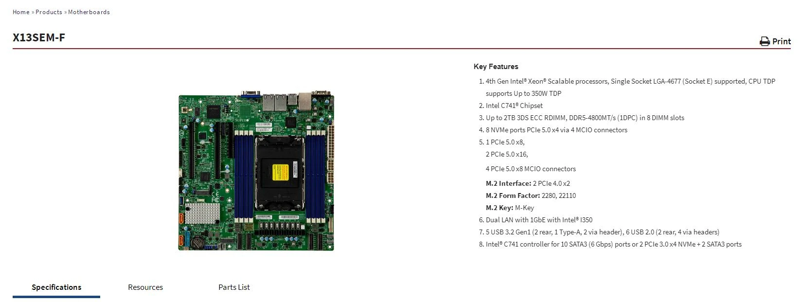 X13SEM-F for Supermicro microATX Motherboard,4th Gen Xeon Scalable Processors,8 NVMe ports PCIe 5.0 x4 via 4 MCIO connectors