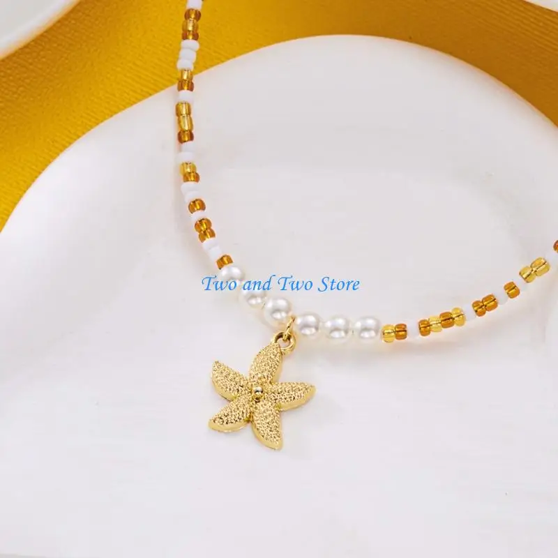 

HX6F Pearls Jewelry Bohemian Pendant Necklight for Vacation Outfits