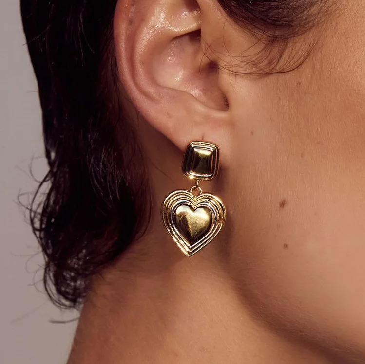 

Stainless Steel PVD 18K Gold Plated Tarnish Waterproof Heart Pendant Earrings For Woman Jewelry Wholesale Trendy