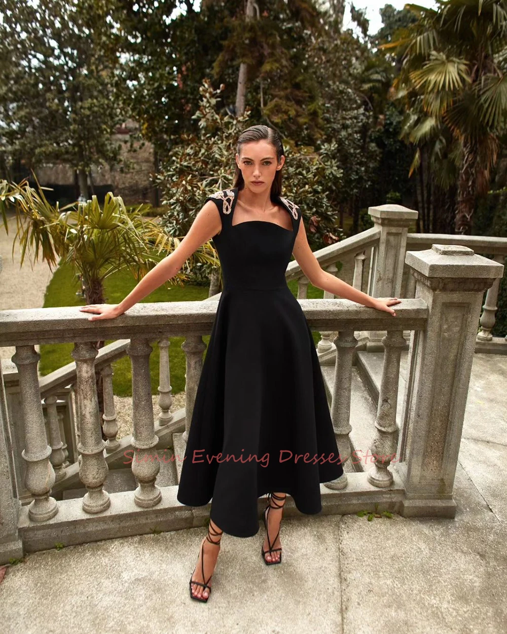 Beaded Square-Neckline Pleats A-Line Simple Sleeveless Ankle-Length Saudi Arab Evening Elegant Party dresses for women 2024