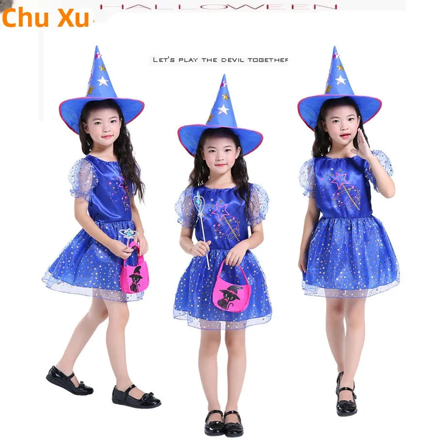 

Witch Costume Set Children's Performance Stage Outfit Little Sorceress Girls' Dress Fairy Tale Theme Online Exclusive Polyest...