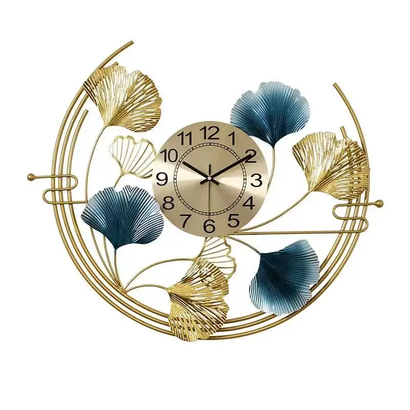 52x67 Ginkgo biloba leaf Decorative Wall Clock Metal 3D Home Decor bedroom Living Room Silent Quartz hanging clock