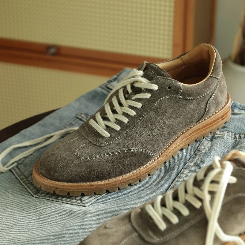 High Quality Shoes Men's Retro Genuine Leather Round-Toe Breathable Lightweight Casual Shoes Male Soft Soles Training Oxfords