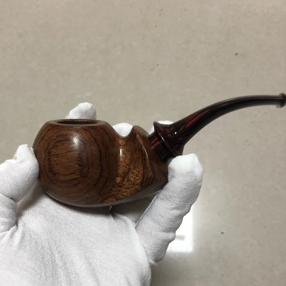 MUXIANG imported rosewood tobacco pipe apple cavity design 3mm flue bowl diameter 21.5mm wood pipe colorful acrylic pipe mouth