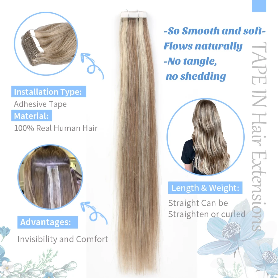 K.S WIGS MINI เทปต่อผมมนุษย์ผมไม่มีรอยต่อ Weft ที่มองไม่เห็น NATURAL Non-Remy Human Hair กาว EXTENSION