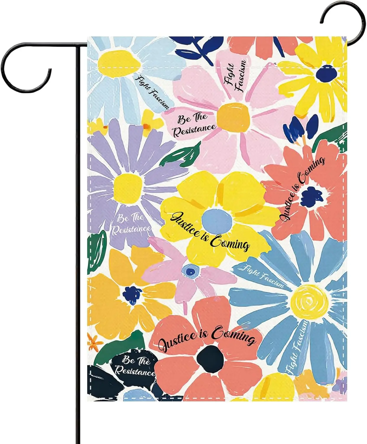 Equality Colorful Flower Decorative Garden Flag, Floral Social Justice Fight Fascism Resistance Small Yard Outside Decoratio MMZ