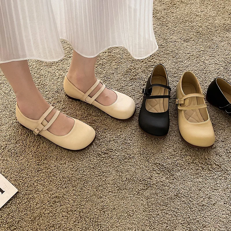 French Retro Women Shoes 2022 Spring Summer New Mary Jane Woman Big Head Soft Bottom Fashion Temperament Evening Shoes Ladies