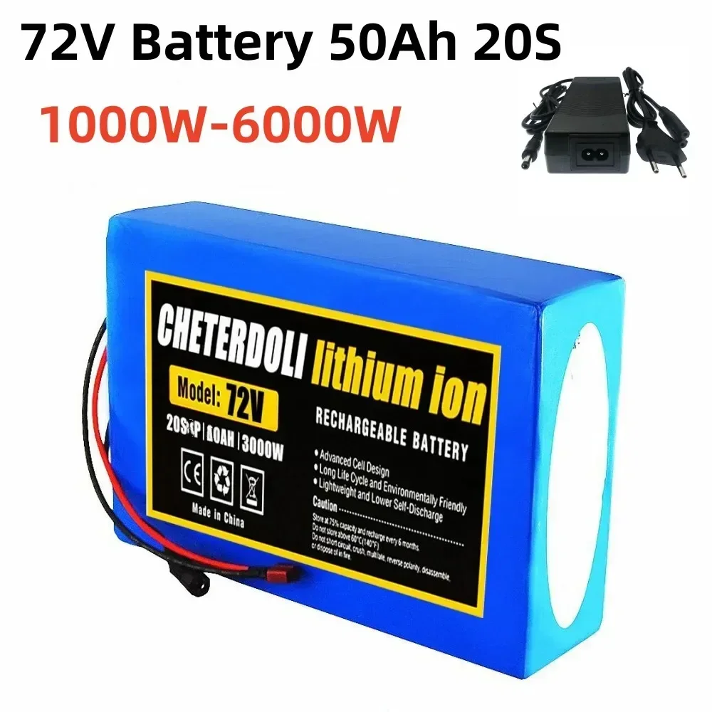 

72V Battery 50Ah 20S Electric Bike Battery 21700 5000mAh Cell 72V Electric Scooter Lithium Battery with 30A 50A BMS+Charger