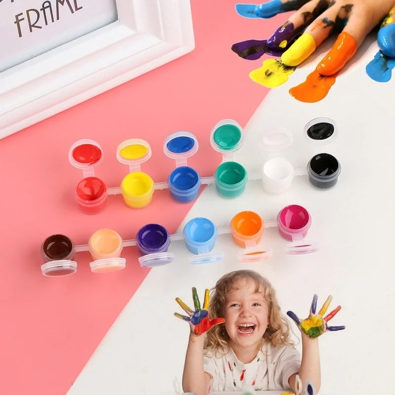12 Color Acrylic Paint Set 6Grid Graffiti Paint With Drawing Pen DIY Paint Gypsum Doll Acrylic Paint Student Drawing Stationery