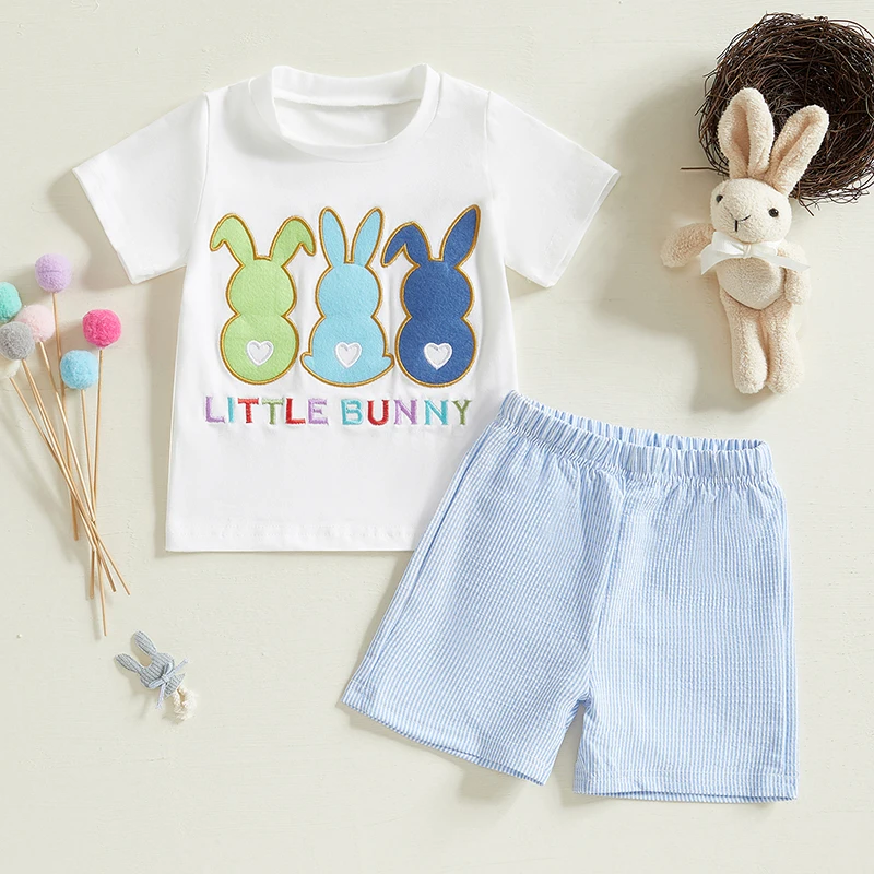 Adorable Infant Easter Attire Cute Bunny Patterned Tee and Matching Shorts for Little Ones - 2 Piece Outfit Set