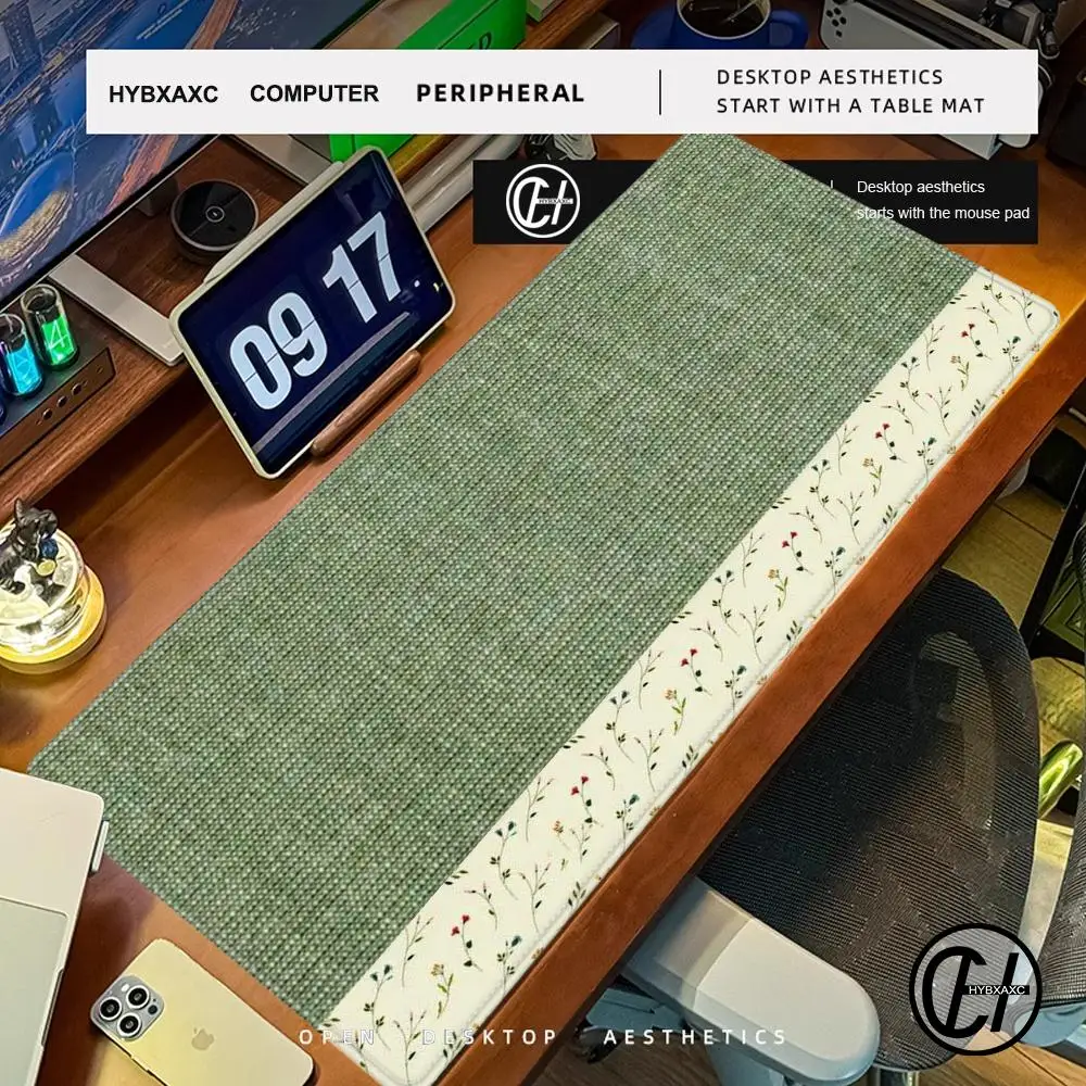 Olive Green Check Design Mouse Pad Cute HD Desk Pad Extended Gaming Keyboard Mats Large 90x40cm XXL Gamer Mousepad