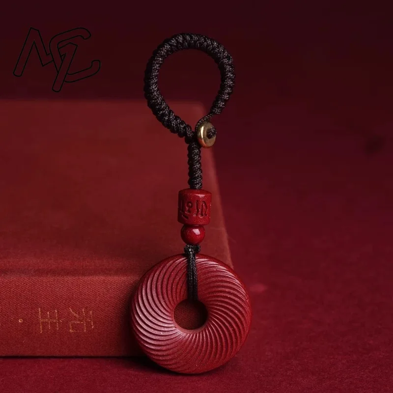 Red Cinnabar Chinese Ripple Safety Buckle Pendant Energy Carved Fashion Gemstone Natural Jewelry Designer Charm Real Gift Luxury view 3