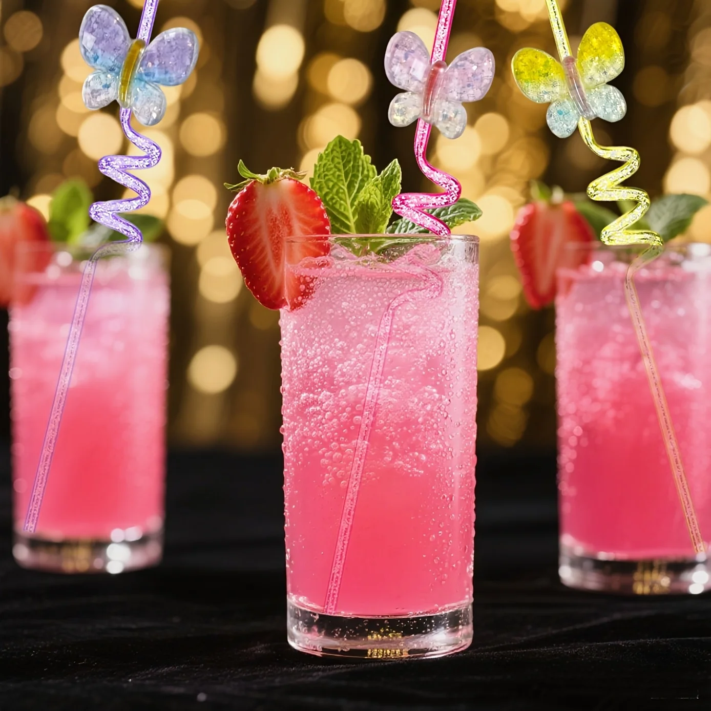 5pcs Resin Butterfly Design Glitter Straws - Durable, Reusable, and Eco-Friendly Drink Cup Decorations for Birthday Fun & Festiv