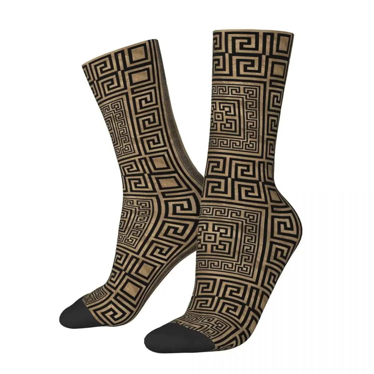 Male Men Socks Harajuku Greek Key Ornament Geometric Meander Gold Sock Polyester Graphic Women Socks Spring Summer Autumn Winter