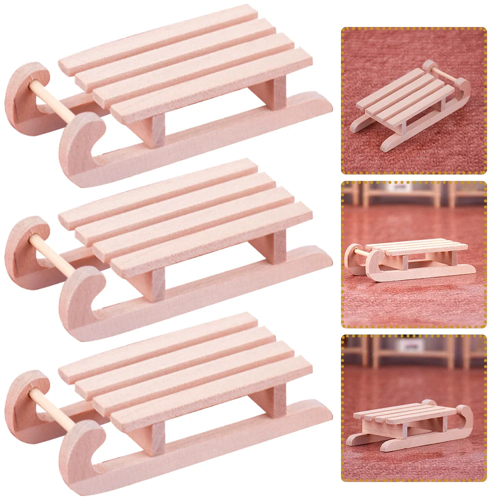 

3 Pcs Dollhouse Sleigh Creative Mini Decor Decorative Accessory Toy Toys Room Scene Layout Model Wood DIY Child