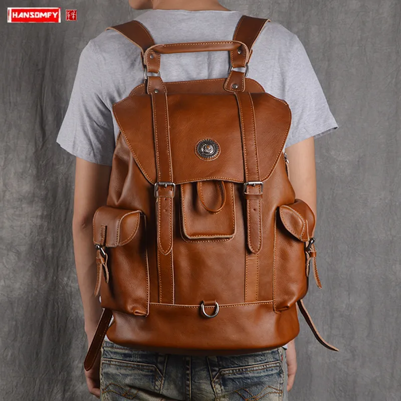 

New First Layer Leather Men's Backpack Multi-function Men Laptop Bag Casual Large Capacity Travel Backpacks Computer Bags