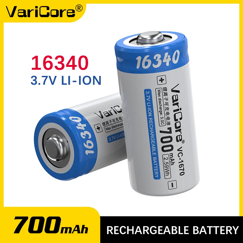 VariCore VC-1670 16340 700mAh with Tip 3.7V Li-ion Rechargeable Battery for Sweeper Digital Camera Remote Control Versat