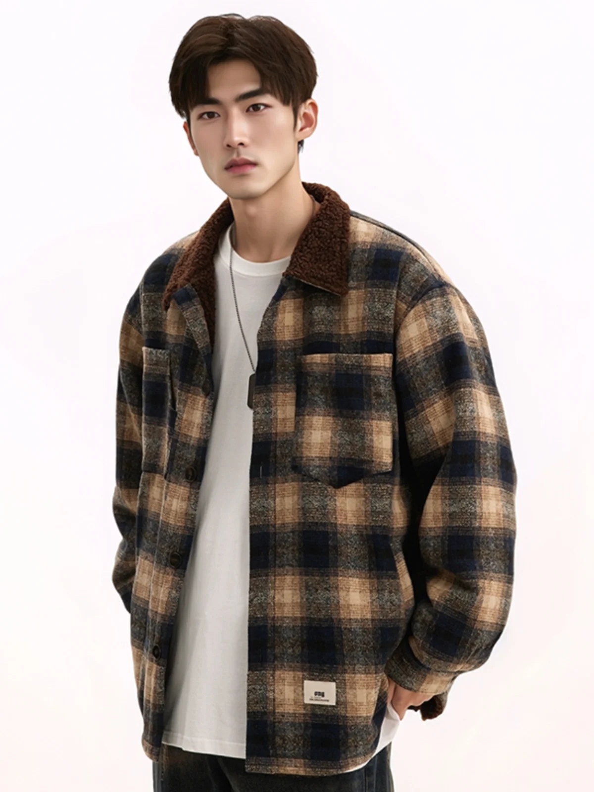 

Men's Winter Thiened Fce Lined Cotton Jaet Loose irt Collar Casual Retro Sle Daily Wear Polyester Fiber Fill