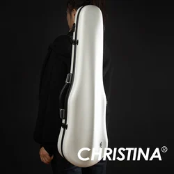 CHRISTINA Violin Case Pearl White Adjustable Size 4/4-3/4 Lightweight Sturdy High-quality Composite PC with Accessory Bag VB94-4