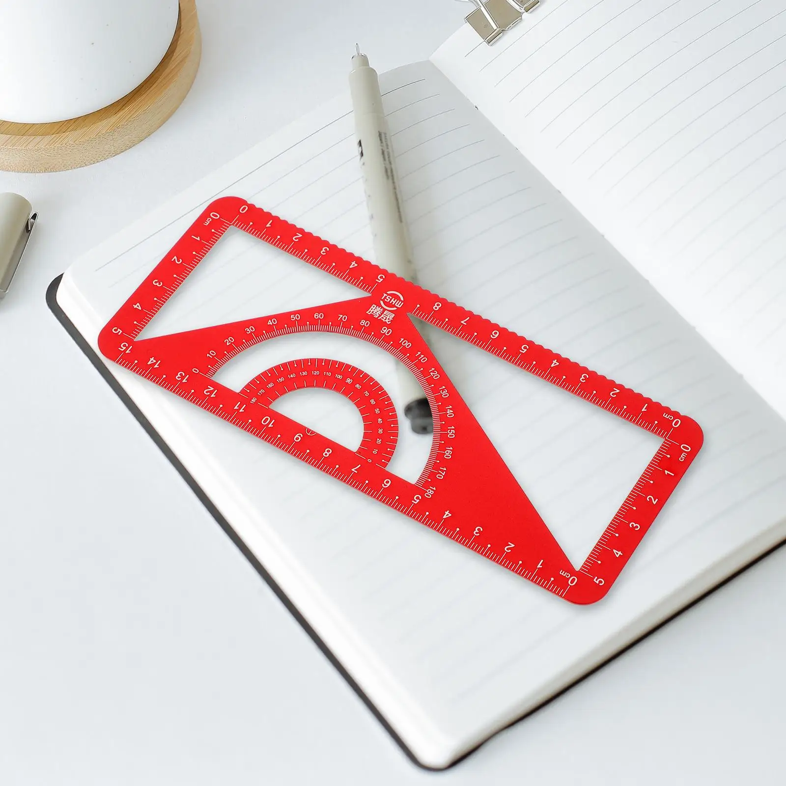 Multipurpose Aluminum Alloy Ruler Triangle Protractor Set Red Metal Engineering Scale Portable Measuring Tools For