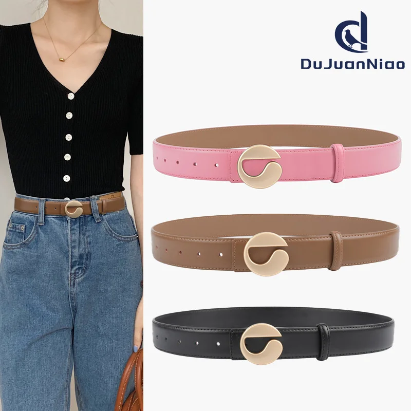 

100% genuine real leather Wide waistband women's cowhide simple and versatile belt with jeans casual pants