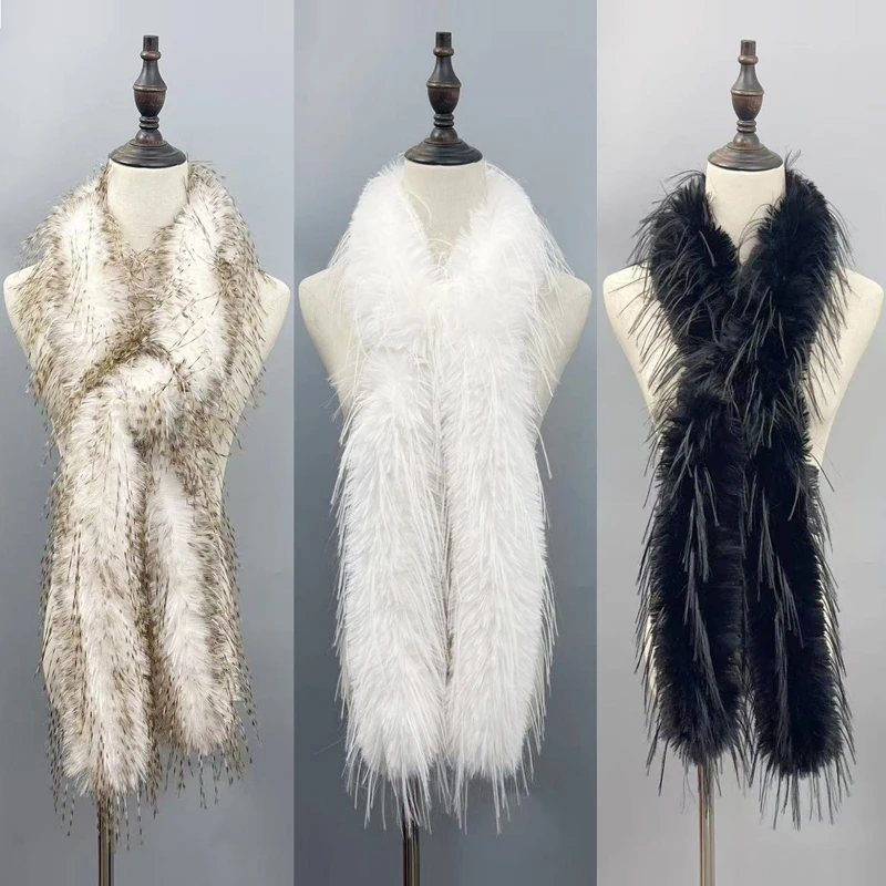 

Women Imitation Mink Fur Scarf Winter Soft Warm Plush Fur Collar Lady Bridal Dress Shawl Scarf Party Dance 1.8M Long Scarf