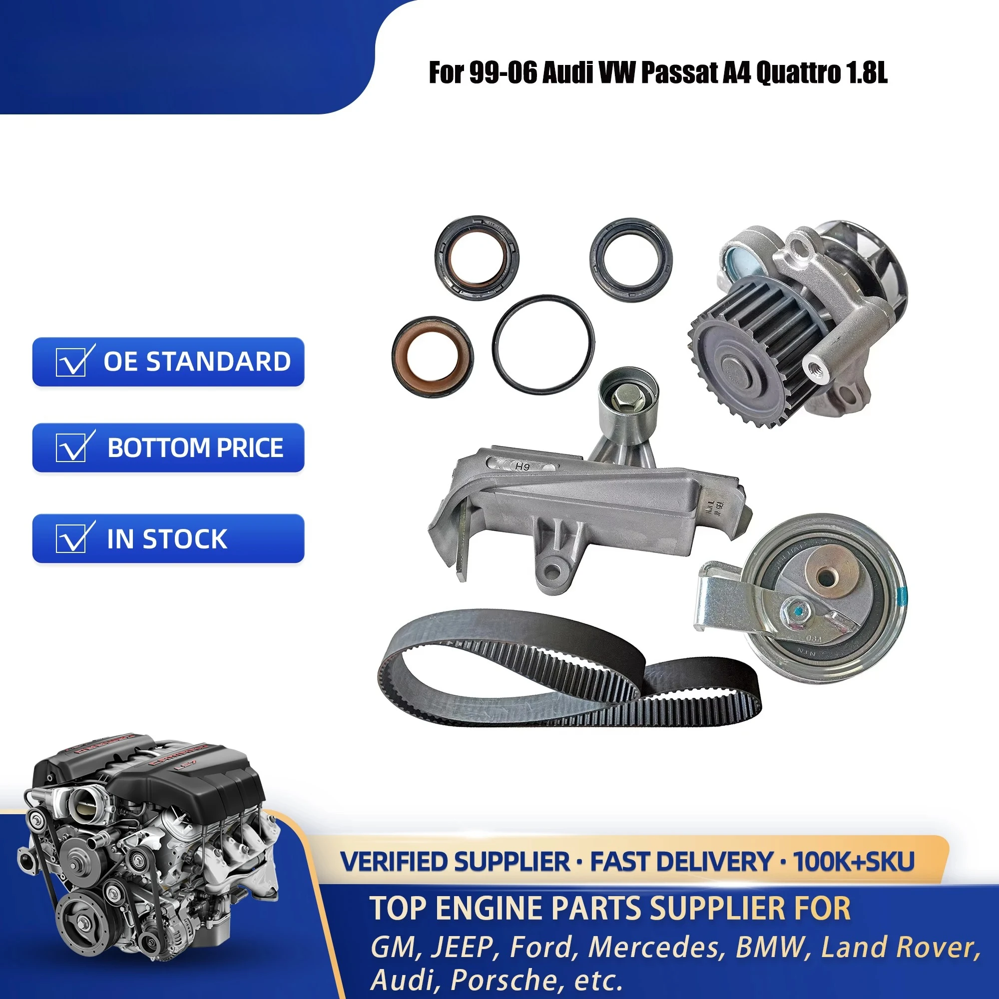 Timing Belt Kit with Water Pump for 2001-2006 Audi A4 Quattro VW Passat 1.8 M/T