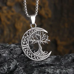 Nordic  Celtic Knot Moon Tree of Life Pendant Necklace for Men and Women World Tree Lucky Amulet Jewelry Gift