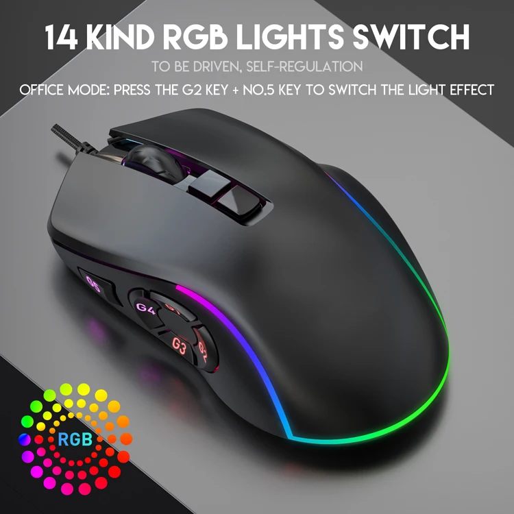 EKSA Souris Gamer, 8000 DPI Souris PC Filaire Avec 7 Boutons Programmables, 6 Modes RGB Souris