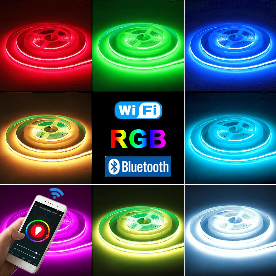 Tuya WIFI Cob RGB LED Strip 24V 840 LEDs/m Smart Bluetooth Remote Dimmable RGB Led Tape Colors Changing Room Decor Lighting