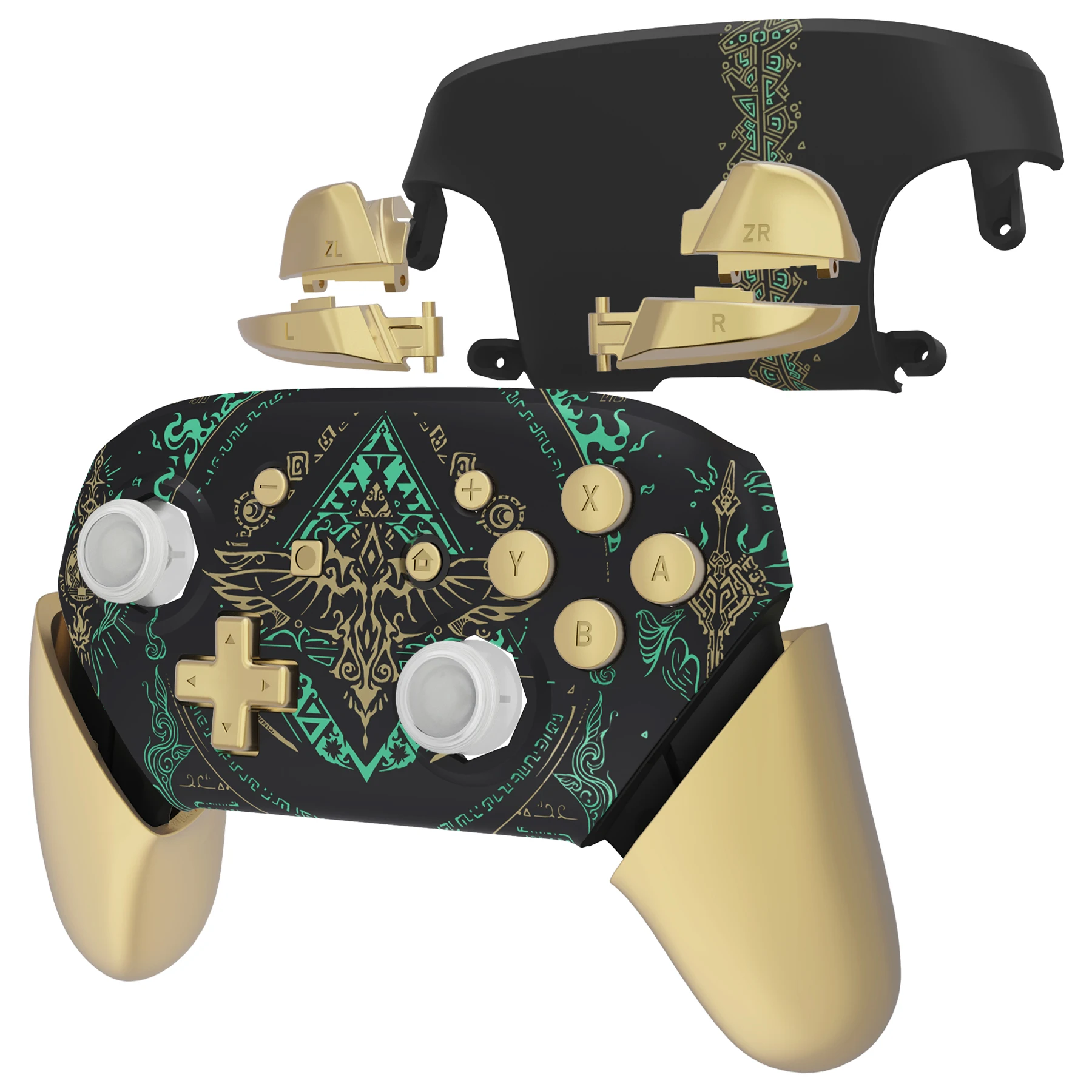 eXtremeRate Octagonal Gated Sticks Design Replacement Grip Shell for NS Switch Pro Controller- Glow in Dark - Totem of Kingdom view 3