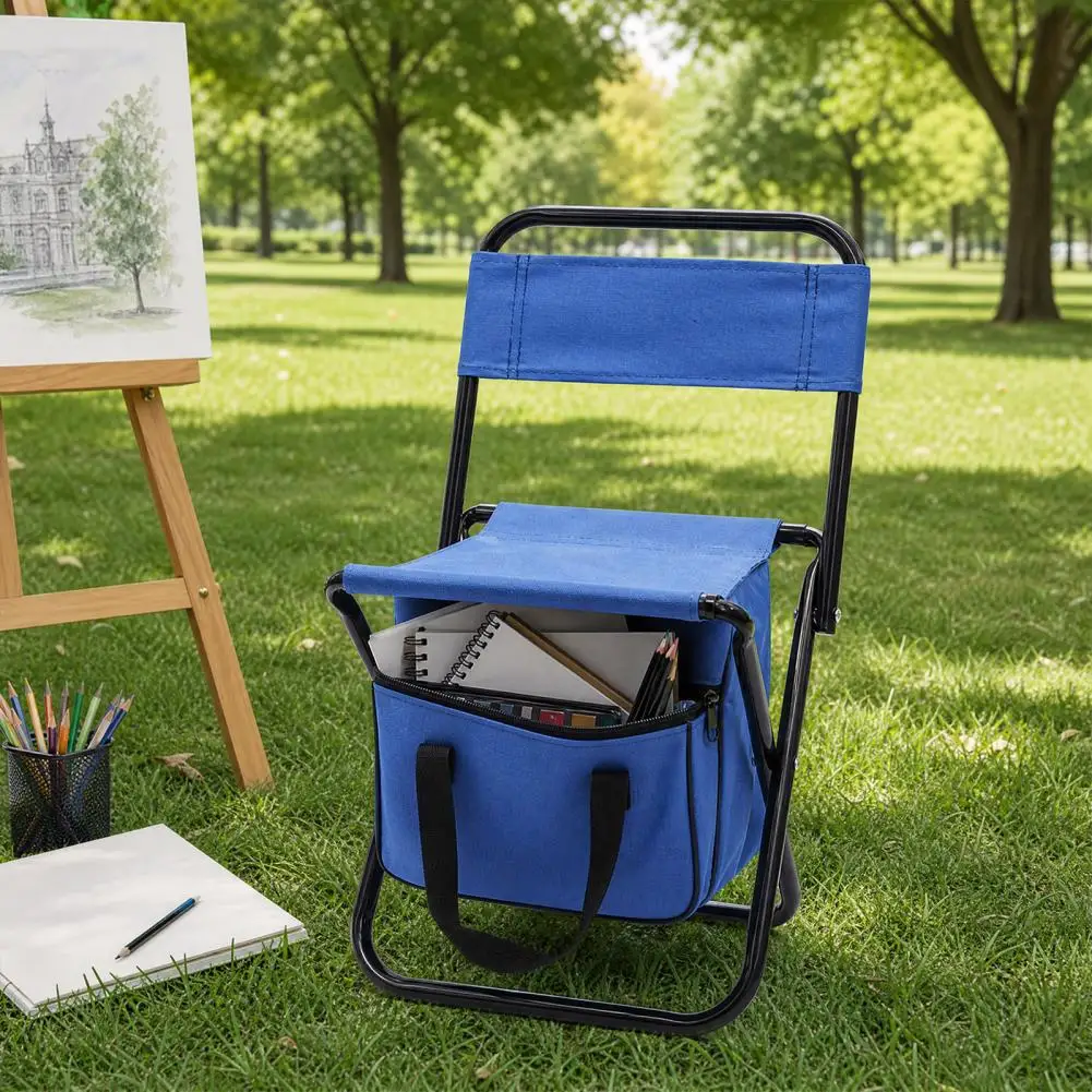 Portable Folding Chair with Storage Bag Collapsible Backrest Fishing Stool Lightweight Seat for Camping Picnic Beach