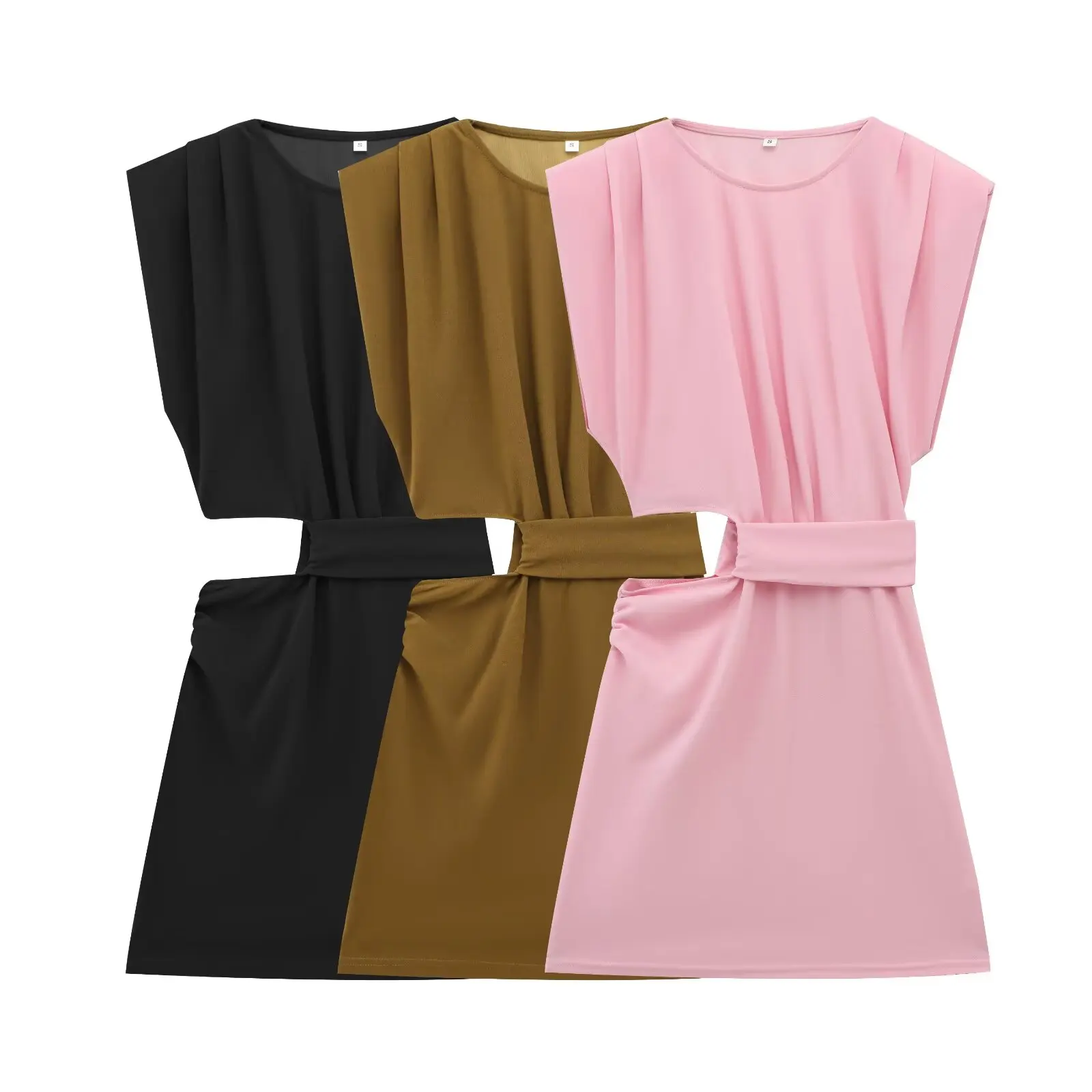  Women's Sleeveless Round - neck Cut - out Waist - wrapped Mini Dress for a Modern and Stylish Appearance