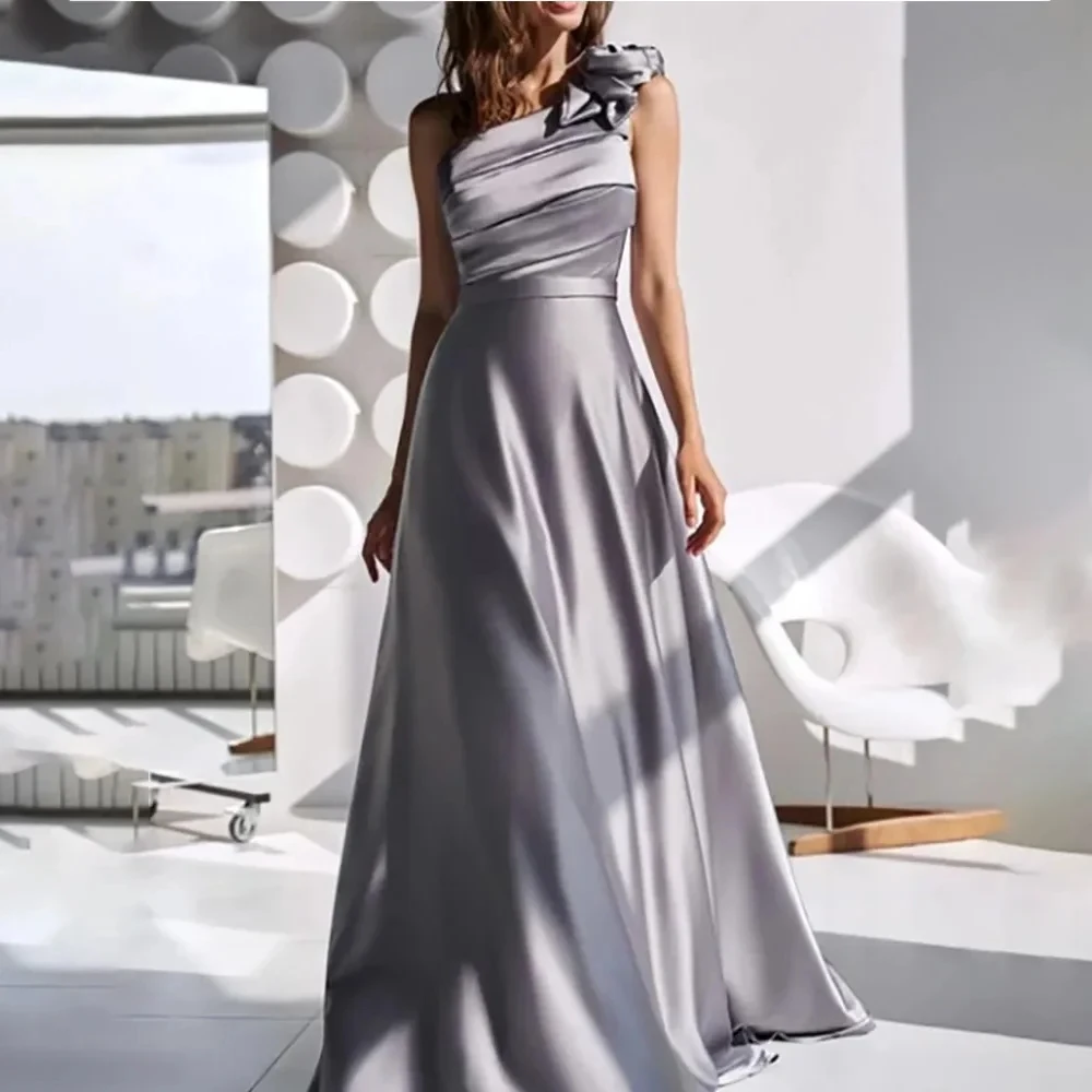 

OTHRAY Elegant One-shoulder Sleeveless Mother of the Bride Groom Dress Wedding Guests Sheath Ruched Satin Dress 2024