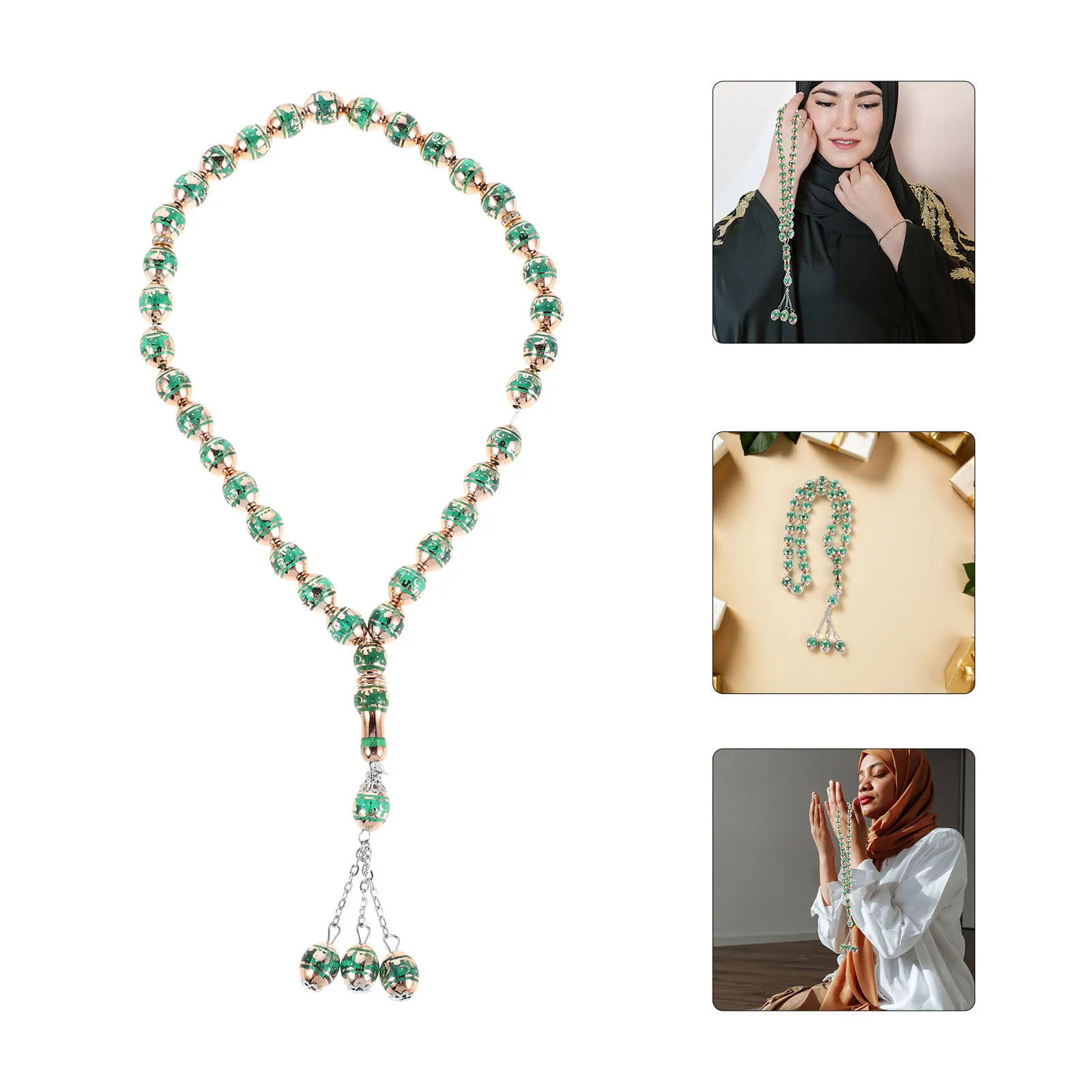 

33 Beads Muslim Prayer Beads Handcrafted Green Tasbih Counter Islamic Prayer Bracelet for Men Religious Beaded Wristband Travel