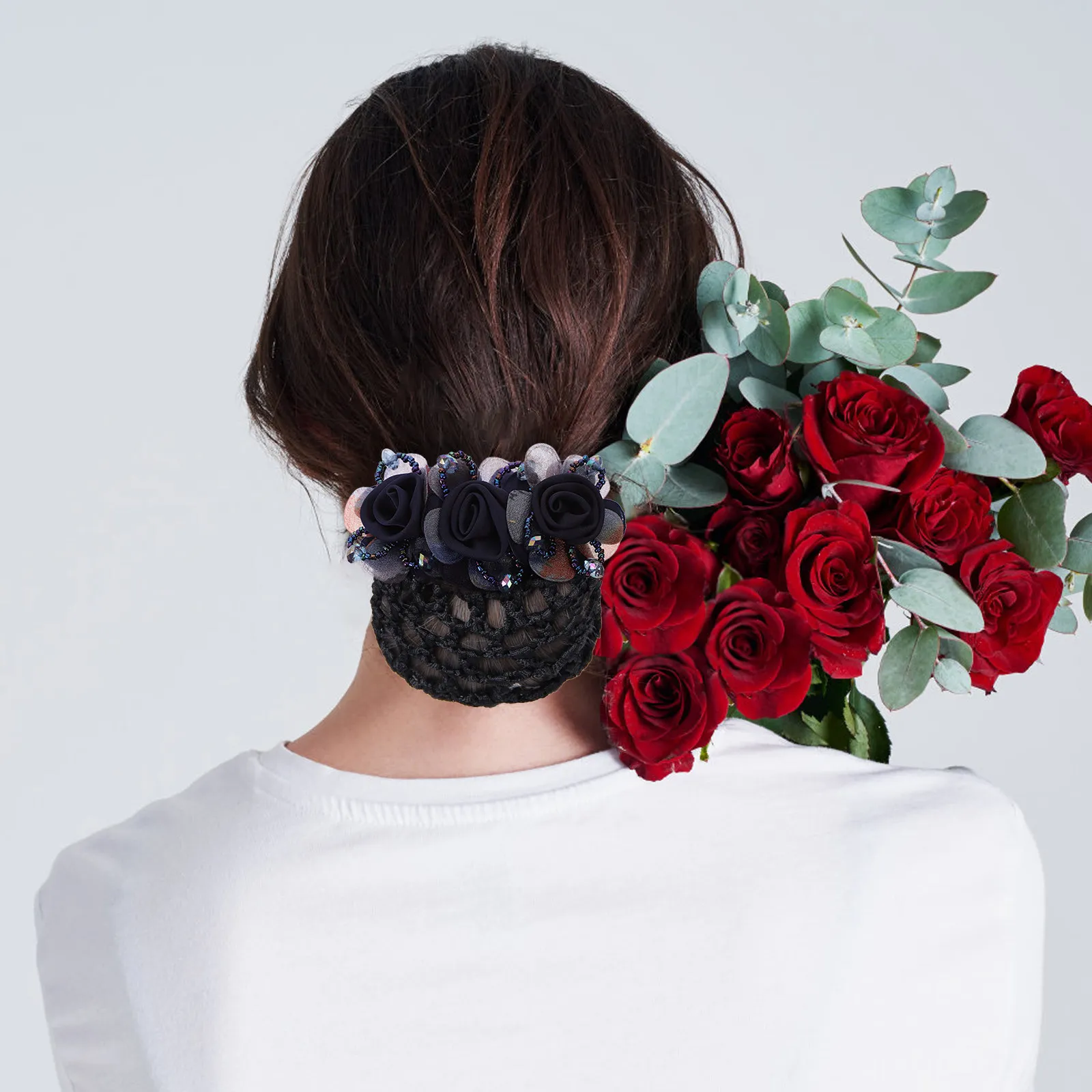 

Fabric Flower Hairnet Clip Women Bun Cover Accessories Blue Coarse Net Daily Stage Nurse Hairnets Dance Buns Teen