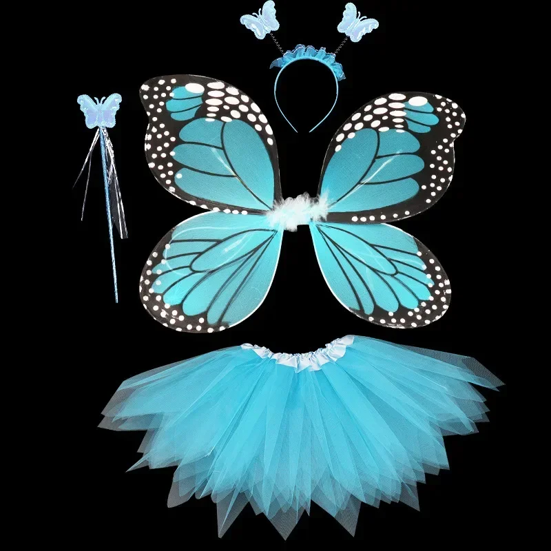 4 pièces offre spéciale Halloween Cosplay fée ailes d'ange insecte thème Costume pour enfants filles ailes de papillon Costume