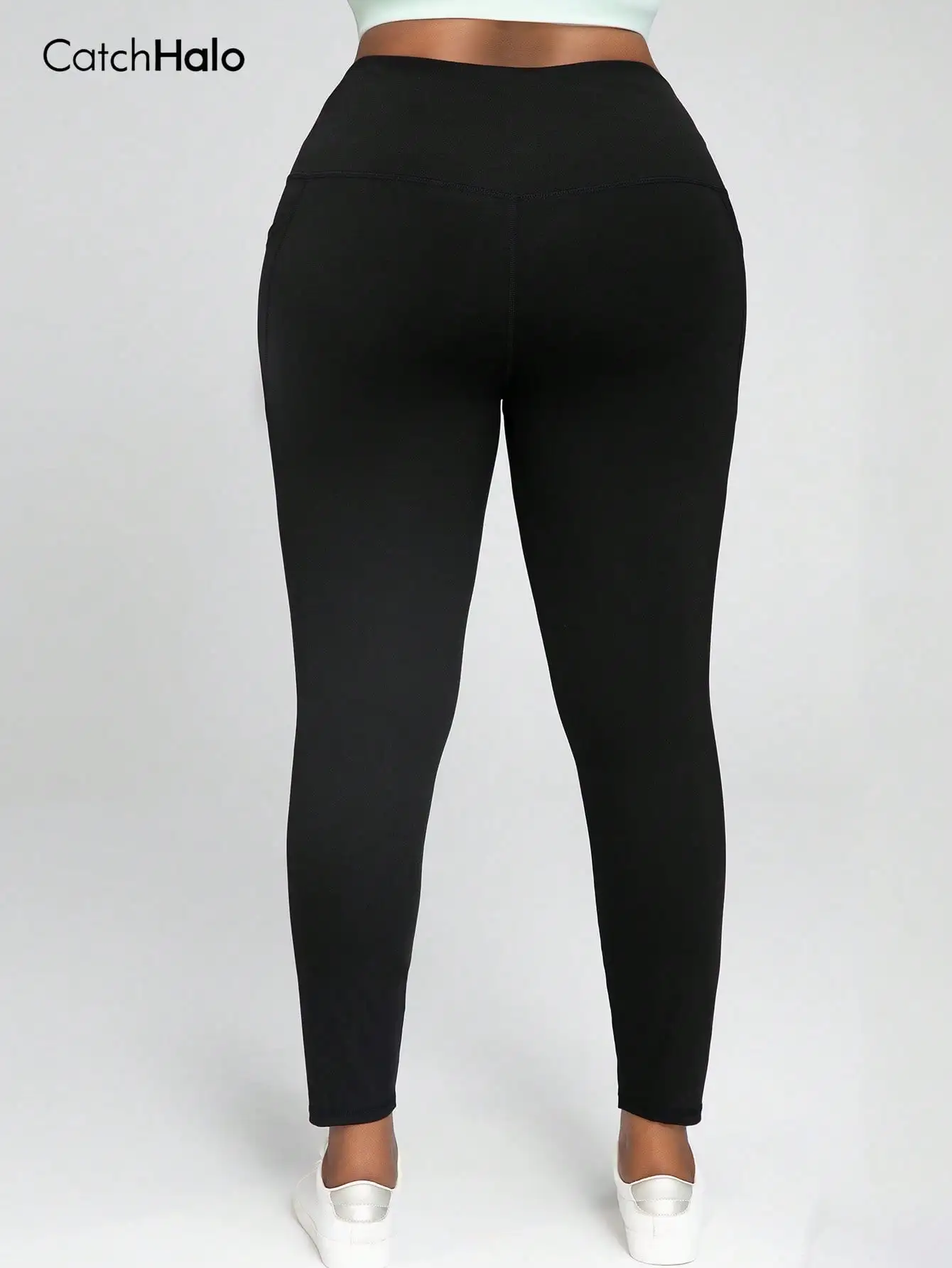 Plus Size Women Yoga Leggings With Pockets Black Compression Ultra Stretch High Waist Tummy Control Gym Workout Tights