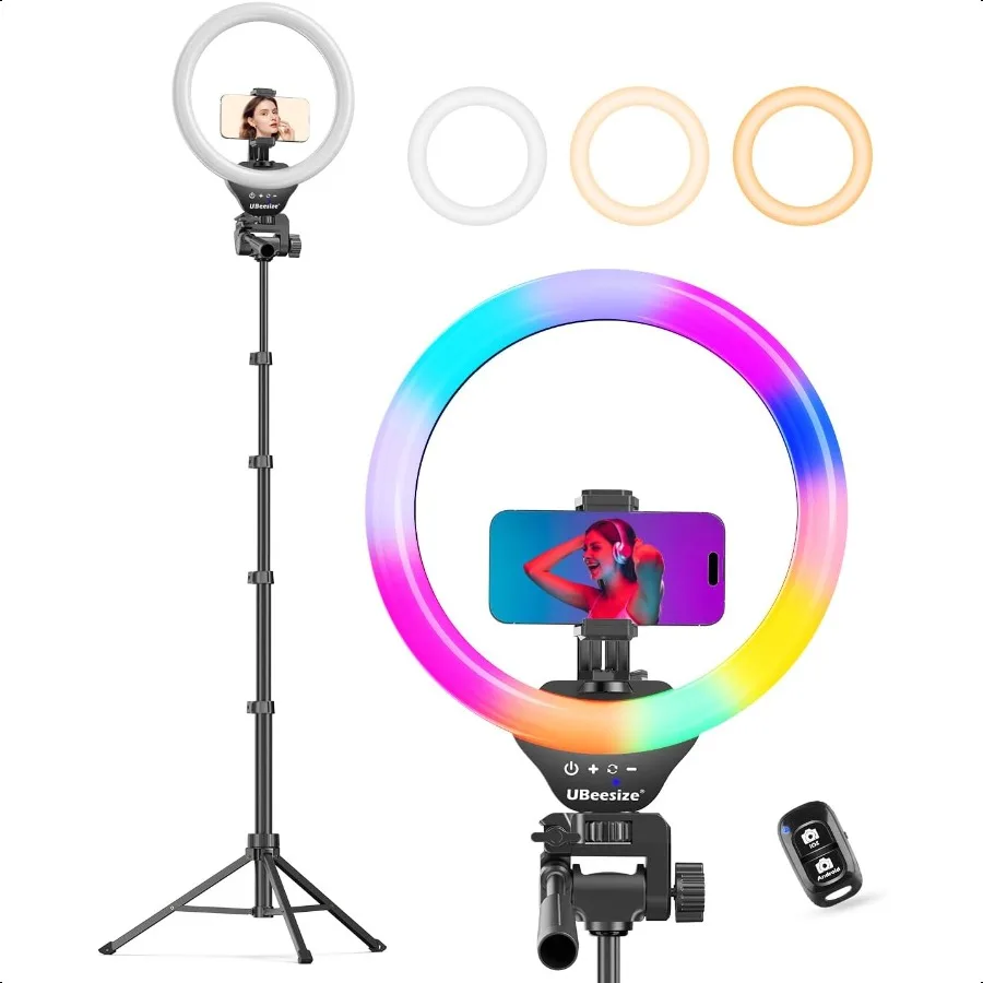 

UBeesize 12'' RGB Selfie Ring Light with 62 Tripod Stand for Video RecordingLive Streaming YouTube Instagram TIK Tok Compatible