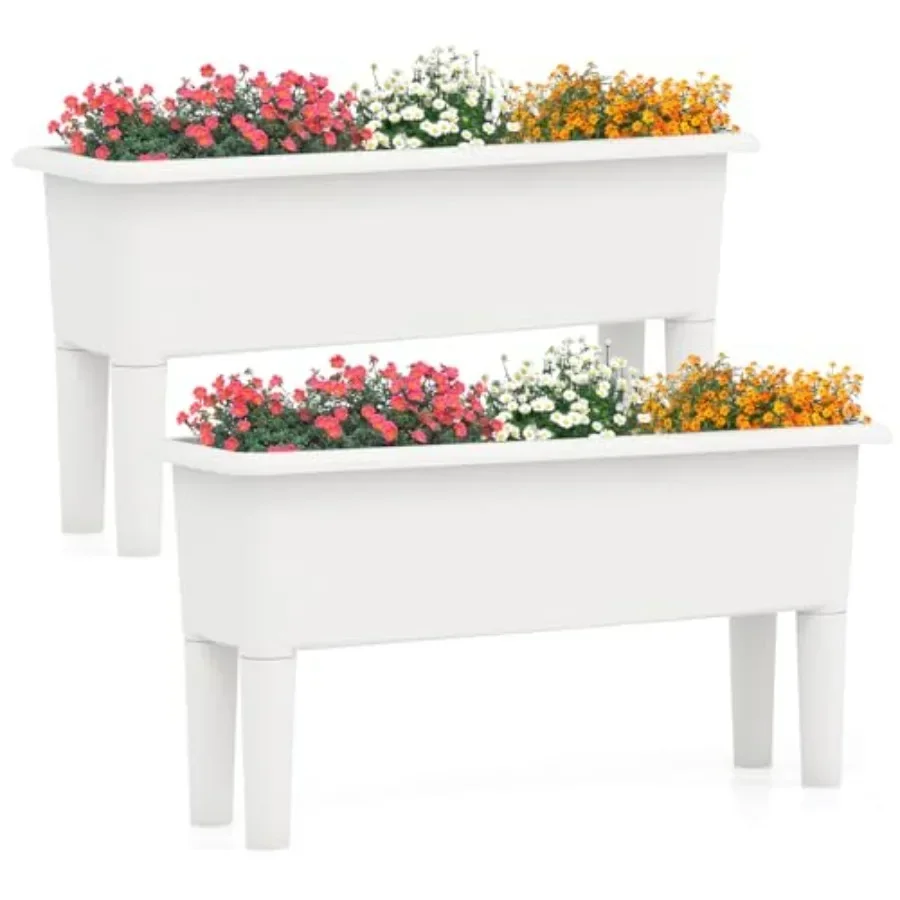 Raised Garden Beds Outdoor Set of 2, Self-Watering Planter Box with Detachable Legs and Drainage Hole, Outdoor Raised Container