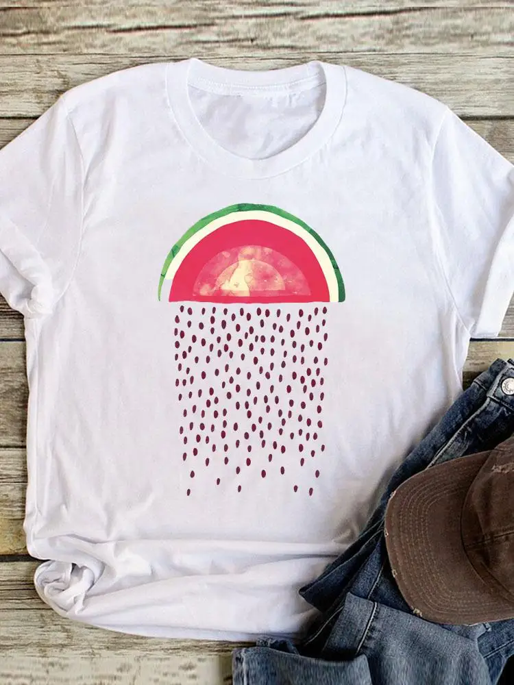 

Watermelon Fruit Sweet Short Sleeve Summer Graphic T Shirt Casual Clothing Fashion Clothes Women Print Tee T-shirt Female Top