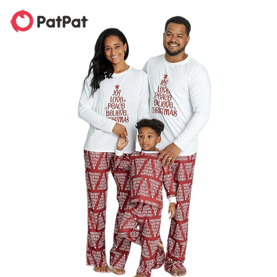 PatPat Christmas Family Matching Outfits Family Look White Party Pajama Sets Letter Positioning print Matching Pajamas Sets