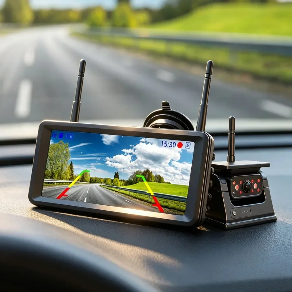 HD Wireless Solar Powered Energy Magnet Reverse Backup Camera with 7