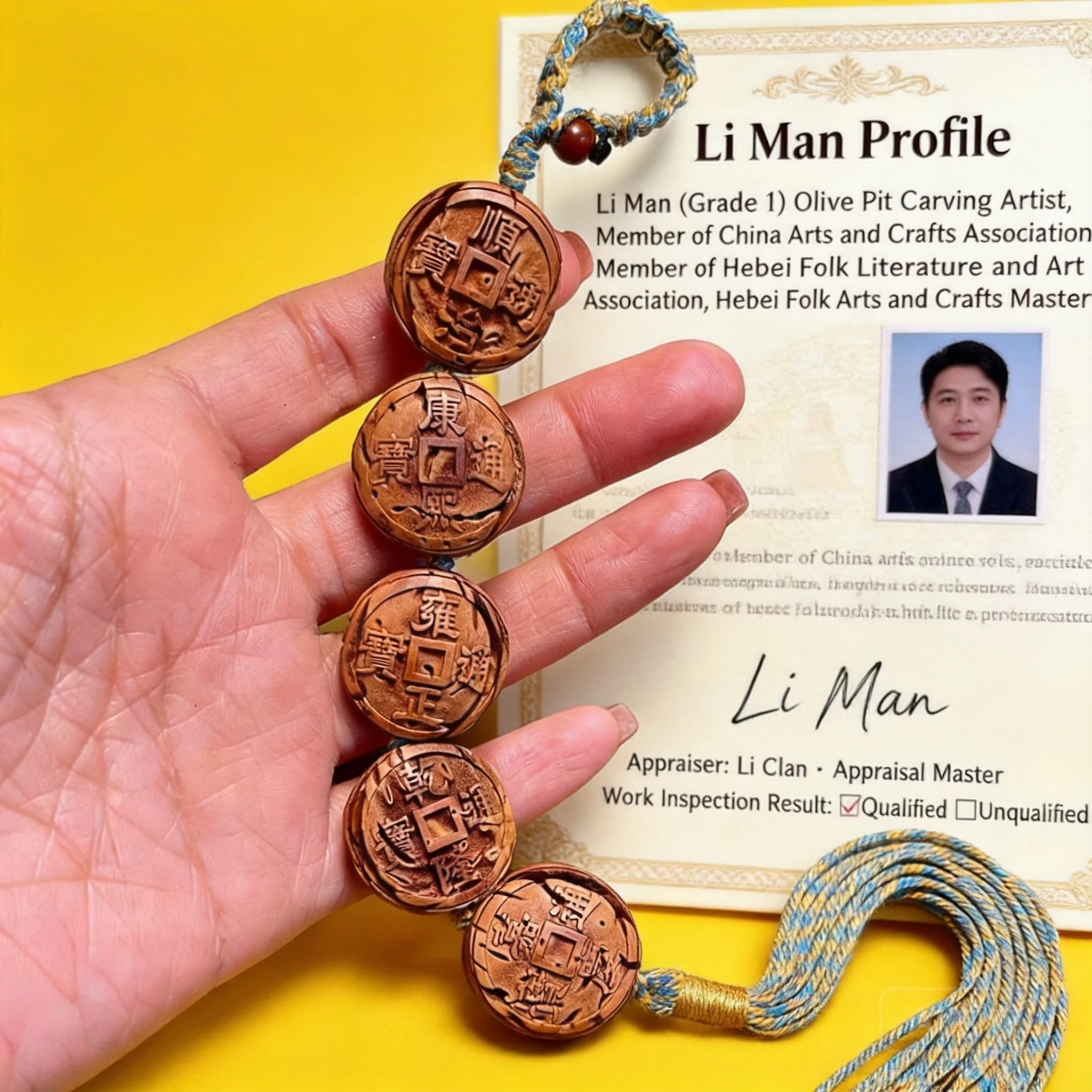 

2026 Traditional Chinese Style Carved Peach Pit Five Emperor Coins Pendant Key Chain Bag Hanger Wenwan Collectible Lucky Small