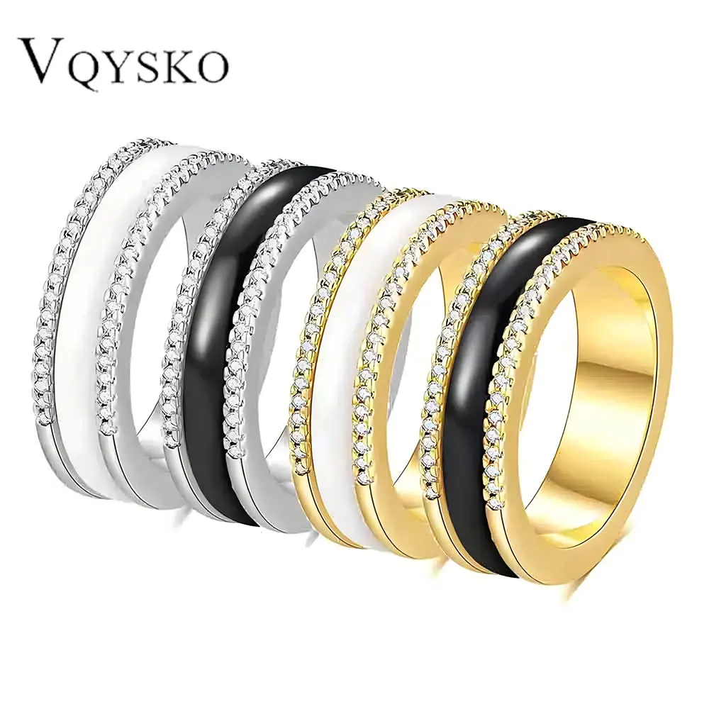 

New 6MM Exquisite Ceramic Rings Micro Inlaid Zircon Rotatable Stainless Steel Ring Jewelry for Women Wedding Gifts